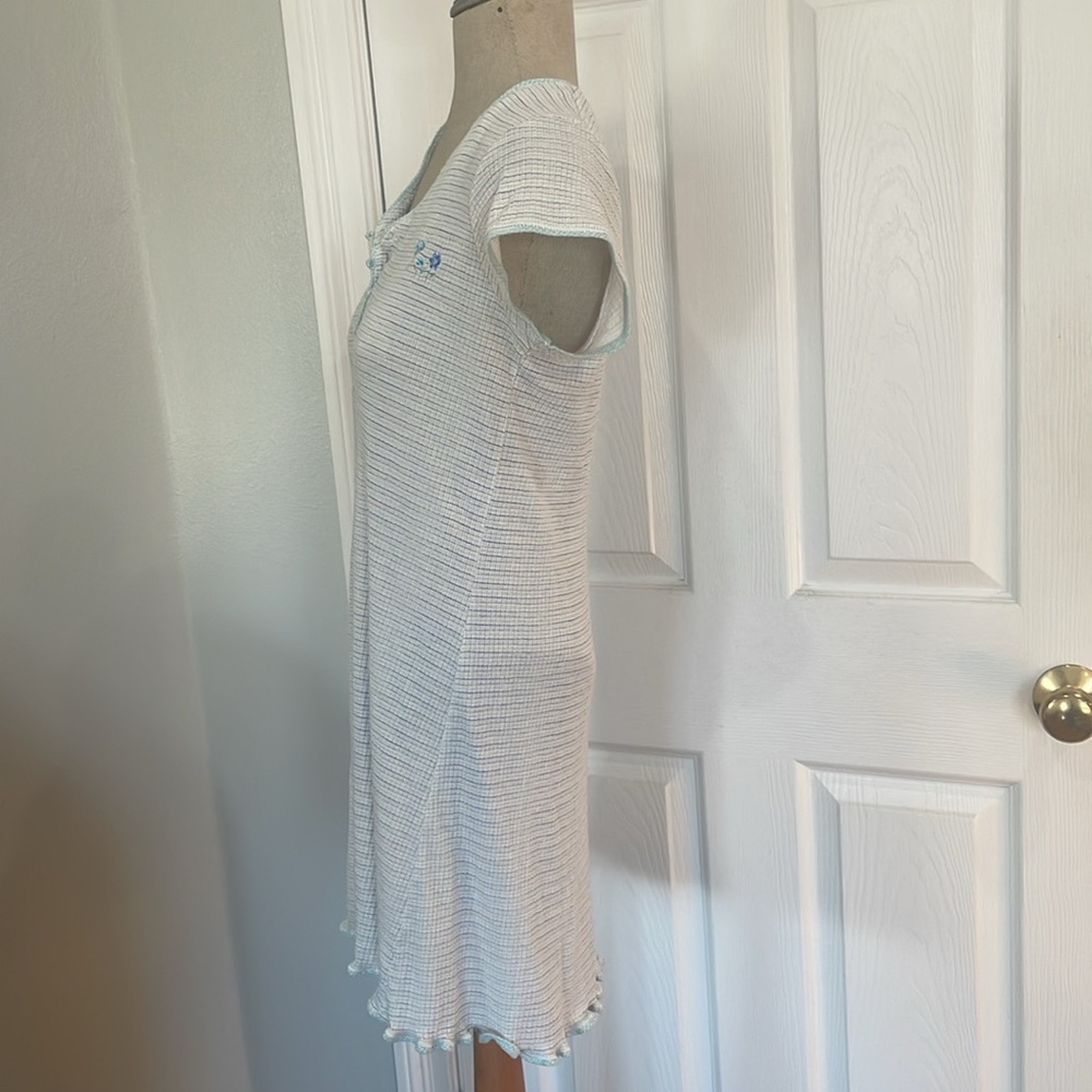 Vintage Aria Striped Short Sleeve nightgown ruffled hem embroidered flowers S - Picture 10 of 11